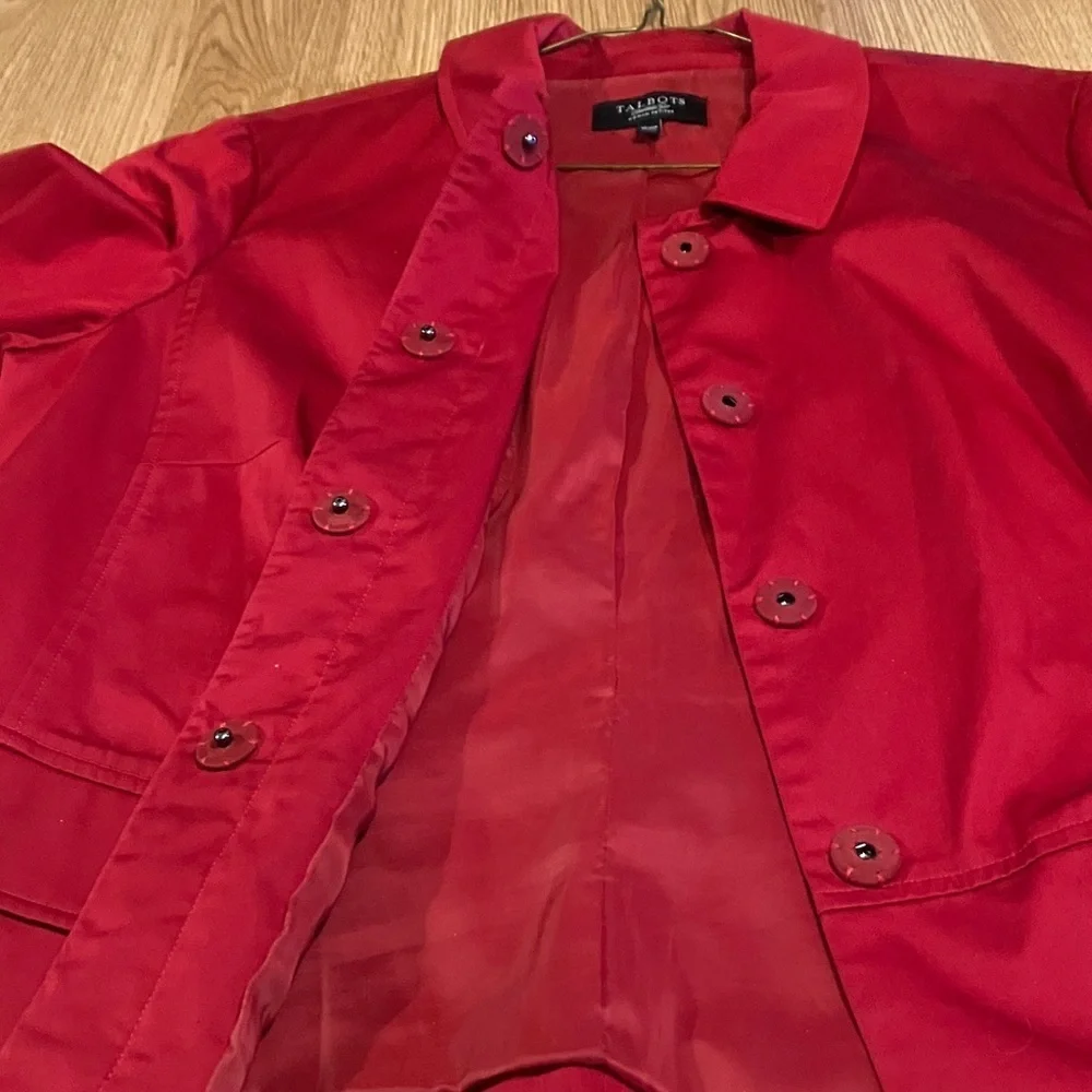 Talbots Women’s Red 3/4 Sleeve HiddenSnap Front 16WP Ruffle Hem Blazer-Jacket